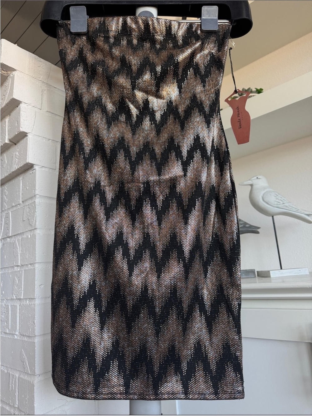Women’s Strapless Mini Dress Sz M Sparkly Shiny Fitted Bodycon black Silver Gold